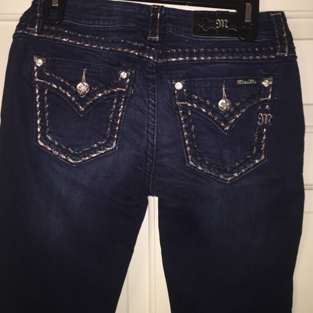 Miss Me Dark Blue Skinny Jeans with Silver Accents